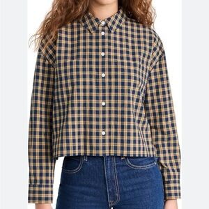 NWT MADEWELL THE SIGNATURE POPLIN CROP SHIRT PLAID w/ POCKETS OVERSIZED SZ M